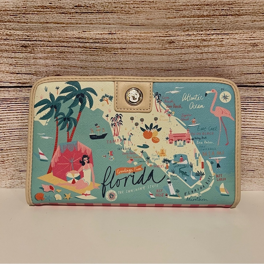 Spartina 449 Greetings From Florida Clutch Snap Wallet Map Pre-Owned Pristine